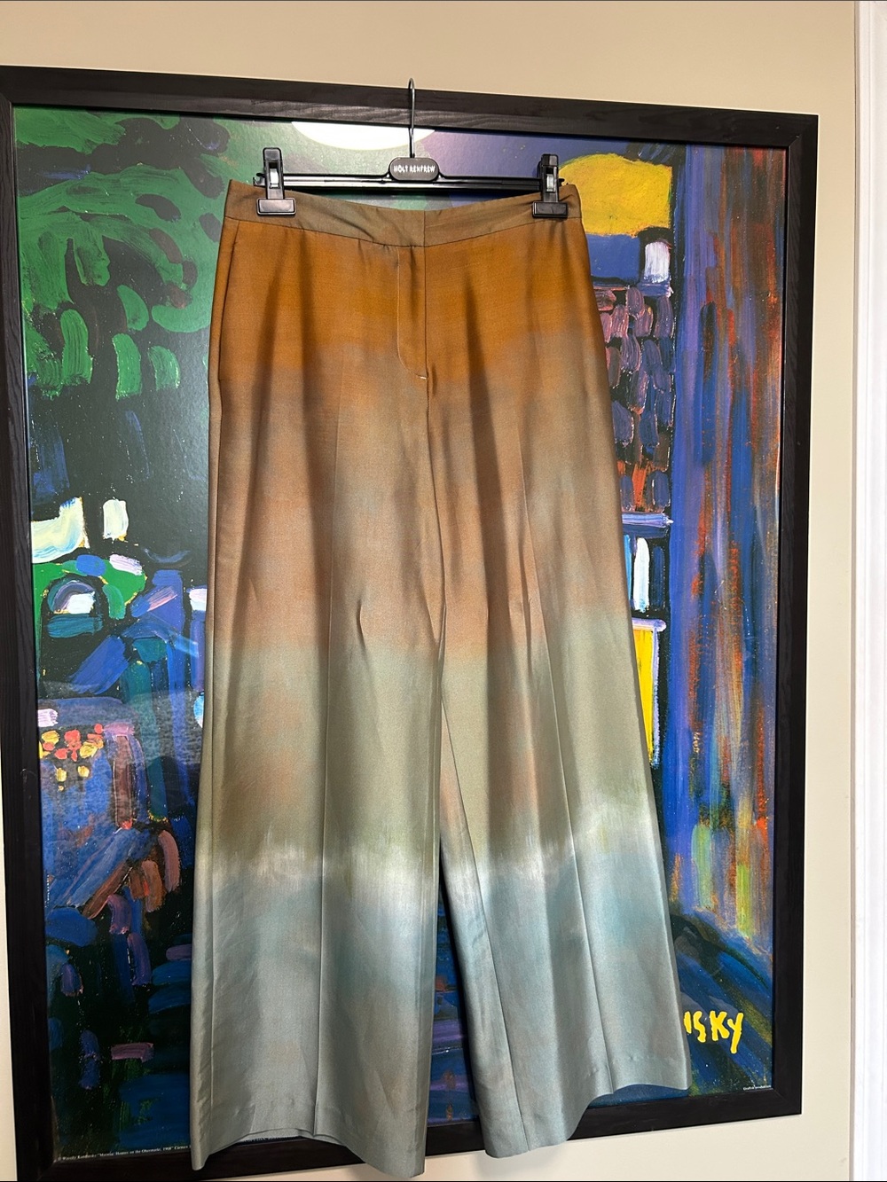 Zara Wide-Leg Ombre Satin Pants - Brown/Green